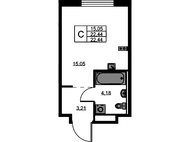 Квартира студия 22.44 м², 1/9 эт., ЖК «GloraX Новоселье»